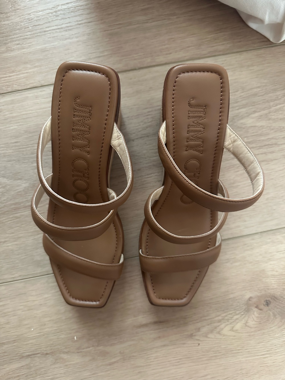 Jimmy Choo Tan Leather Double-Strap Sandals